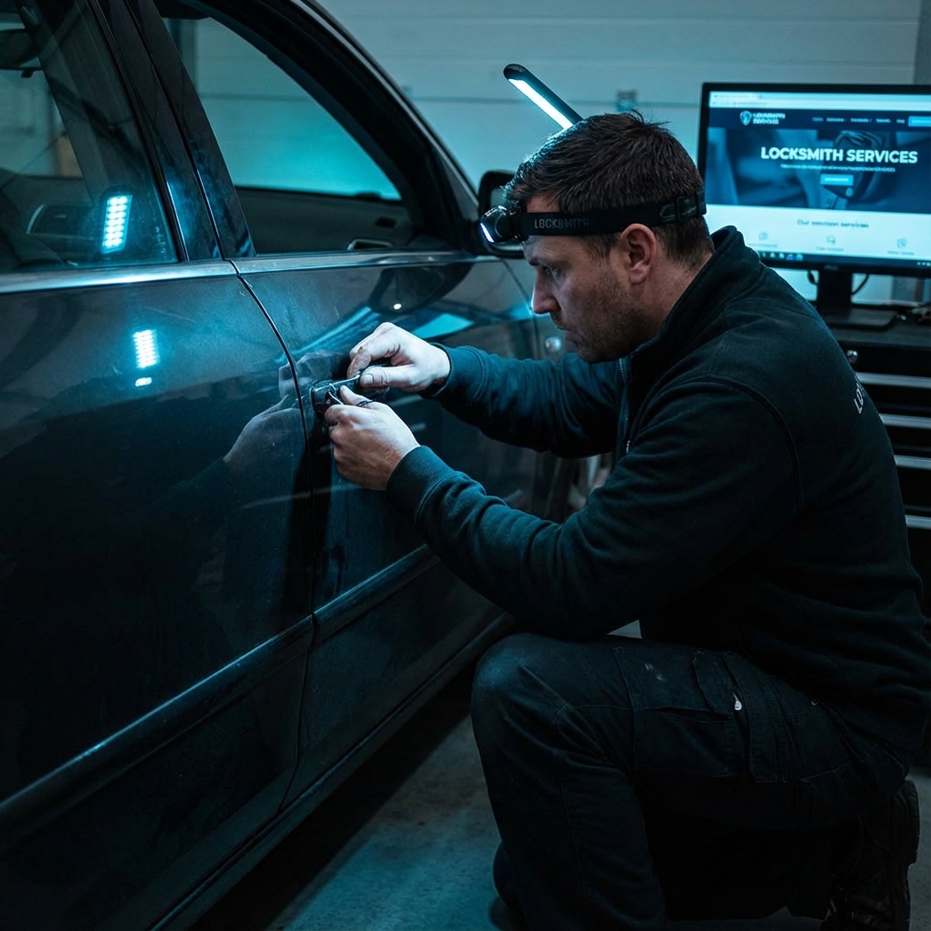 Locksmith working on a car door